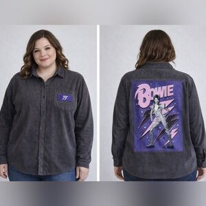 Custom David Bowie Ziggy Stardust Gray Corduroy Shirt Size L Upcycled OOAK